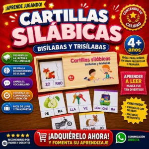Cartillas Silábicas Bisílabas y Trisílabas de madera con imágenes