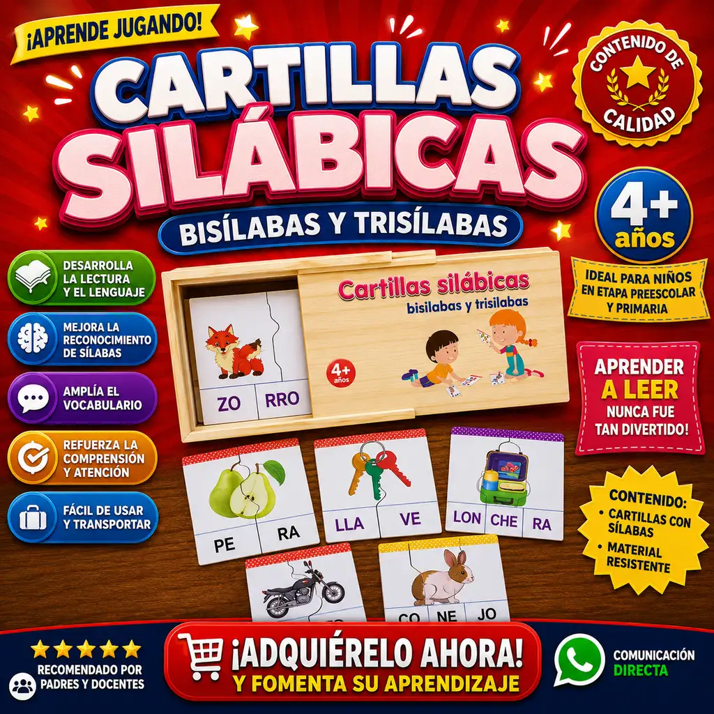 Cartillas Silábicas Bisílabas y Trisílabas de madera con imágenes (1) Cartillas Silábicas Bisílabas y Trisílabas de madera con imágenes